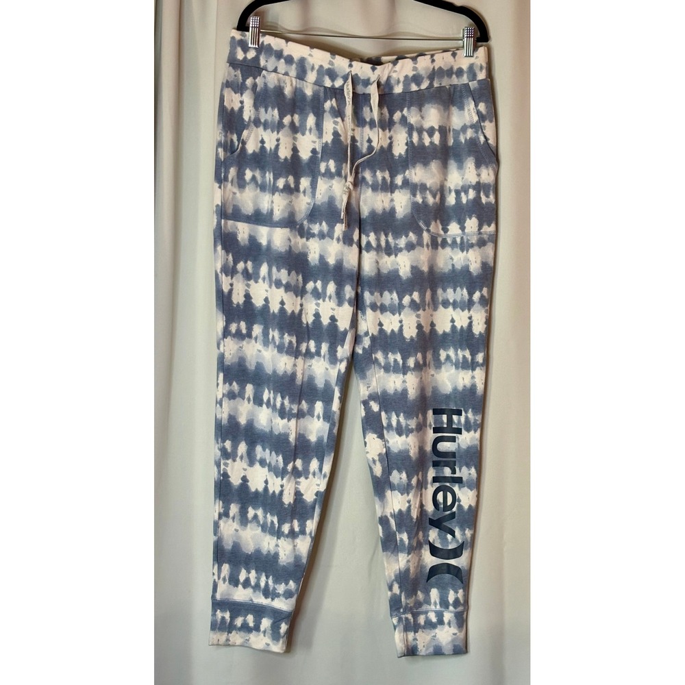 Hurley Womens XL Blue Tie Dye Jogger Sweatpants Logo Tapered Lounge Pants
